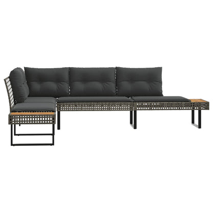 Tuinbank Met Kussens L-Vormig Poly Rattan En Acaciahout