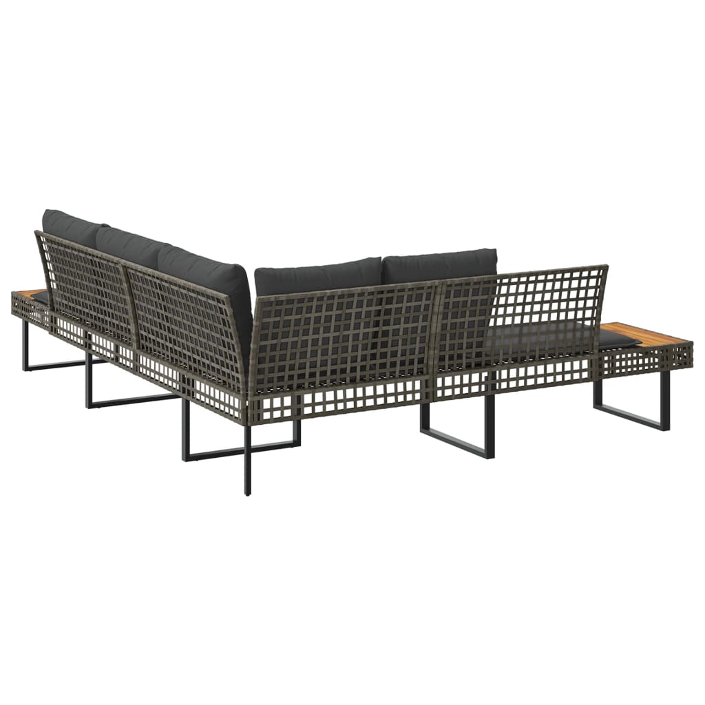 Tuinbank Met Kussens L-Vormig Poly Rattan En Acaciahout