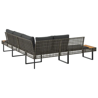 Tuinbank Met Kussens L-Vormig Poly Rattan En Acaciahout