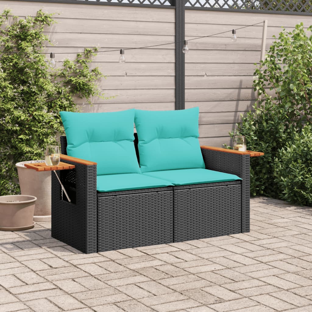 Tuinbank Met Kussens 2-Zits Poly Rattan