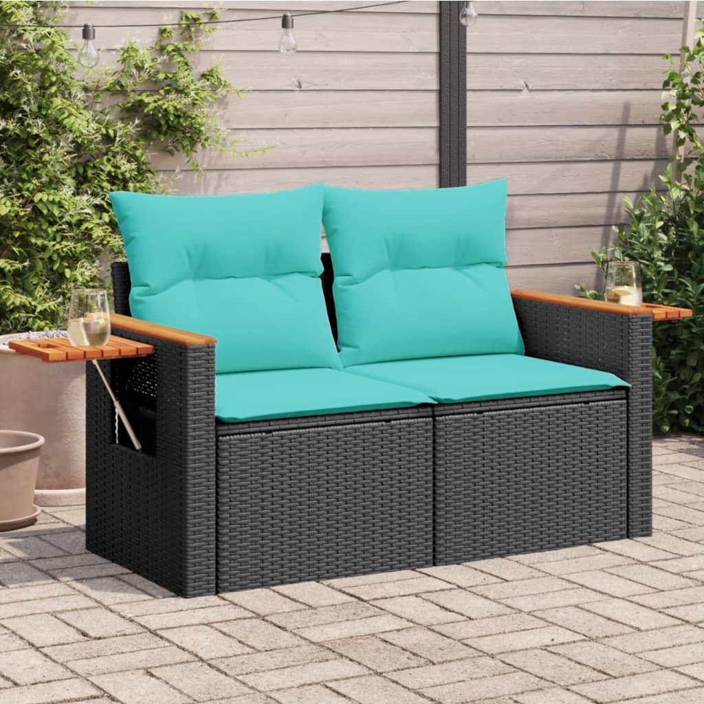 Tuinbank Met Kussens 2-Zits Poly Rattan