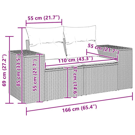 Tuinbank 2-Zits Met Kussens Poly Rattan
