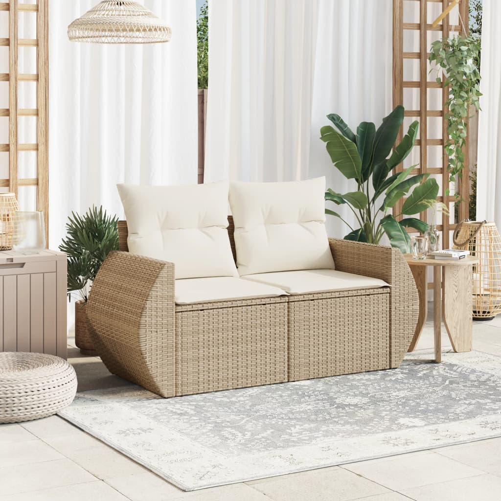 Tuinbank 2-Zits Met Kussens Poly Rattan