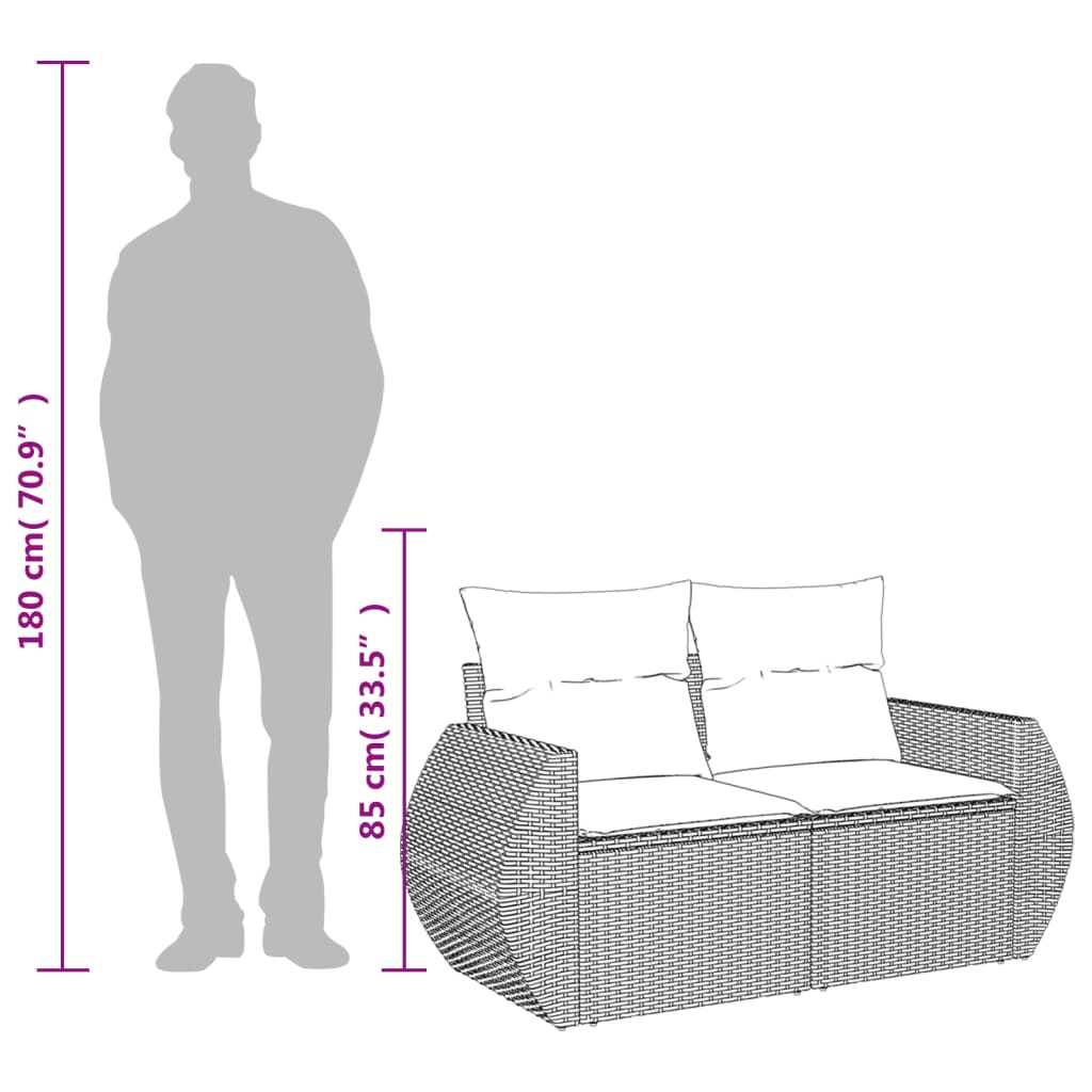 Tuinbank 2-Zits Met Kussens Poly Rattan