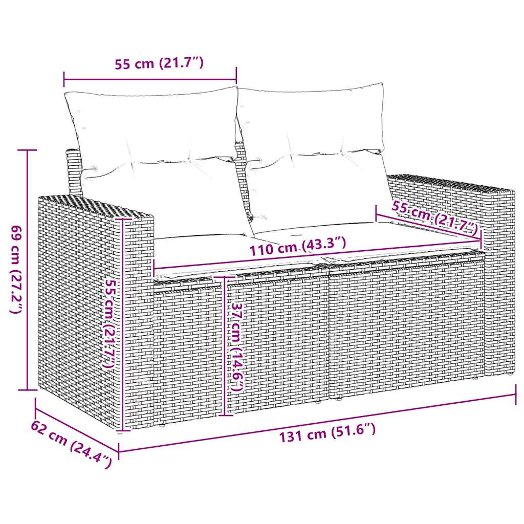 Tuinbank 2-Zits Met Kussens Poly Rattan