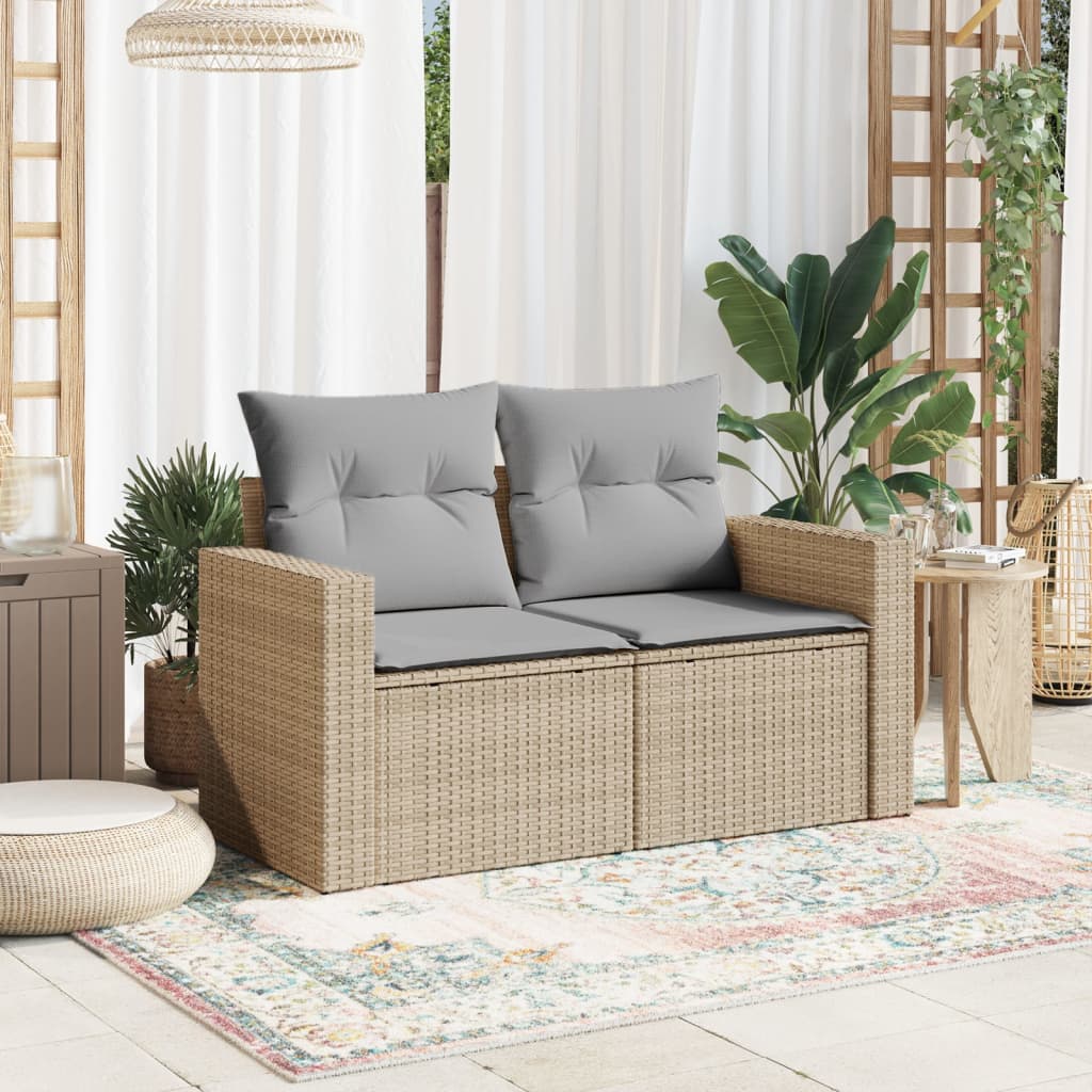 Tuinbank 2-Zits Met Kussens Poly Rattan