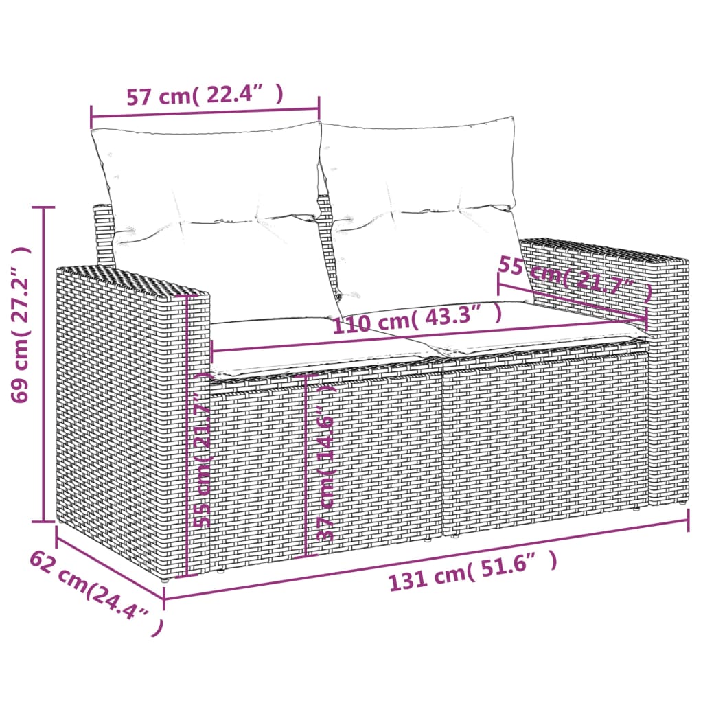 Tuinbank 2-Zits Met Kussens Poly Rattan