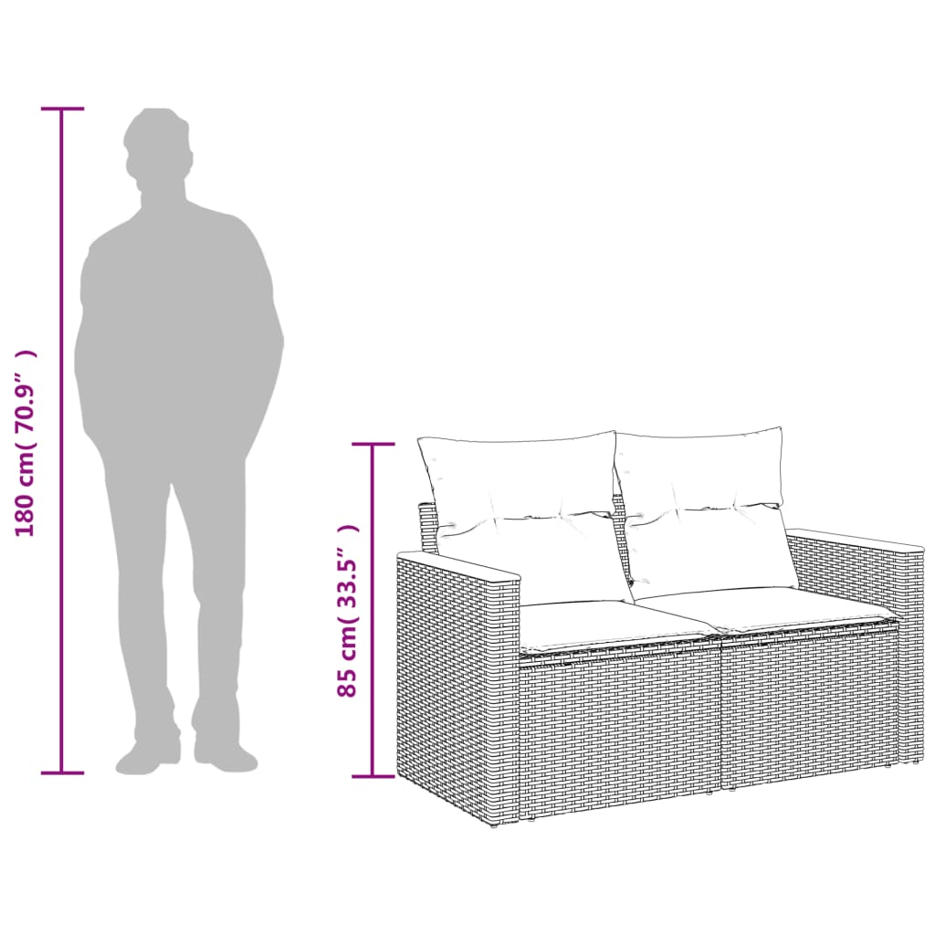 Tuinbank 2-Zits Met Kussens Poly Rattan