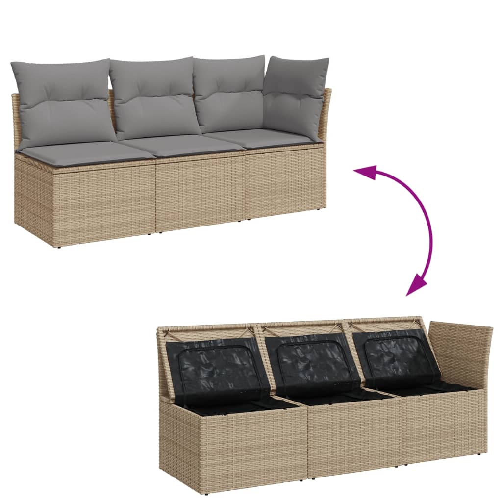 Tuinbank 3-Zits Met Kussens Poly Rattan