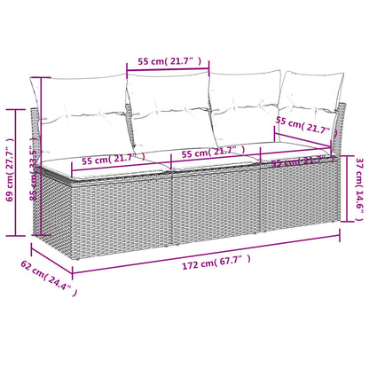 Tuinbank 3-Zits Met Kussens Poly Rattan