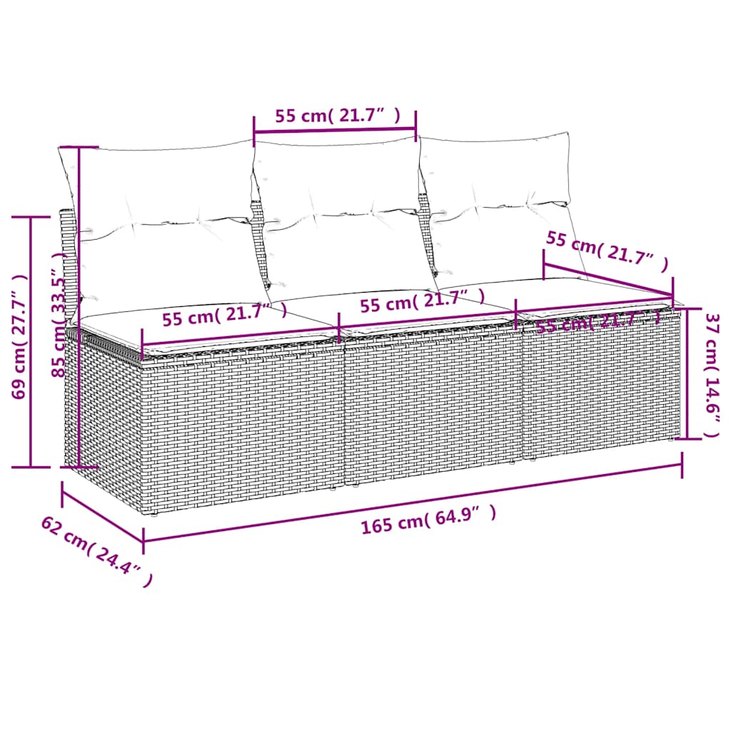 Tuinbank 3-Zits Met Kussens Poly Rattan