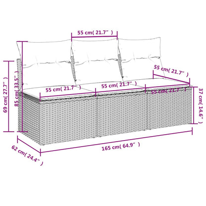 Tuinbank 3-Zits Met Kussens Poly Rattan