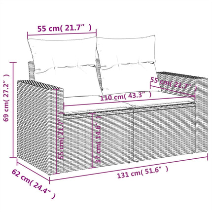 Tuinbank 2-Zits Met Kussens Poly Rattan