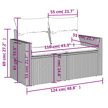Tuinbank 2-Zits Met Kussens Poly Rattan