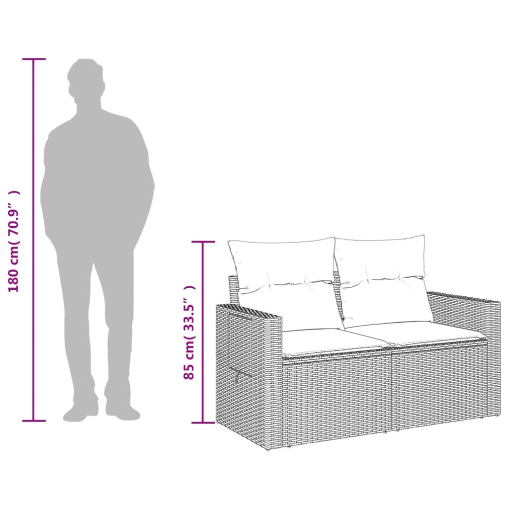 Tuinbank Met Kussens 2-Zits Poly Rattan