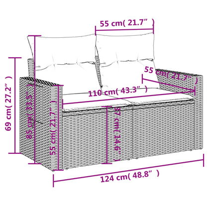 Tuinbank Met Kussens 2-Zits Poly Rattan