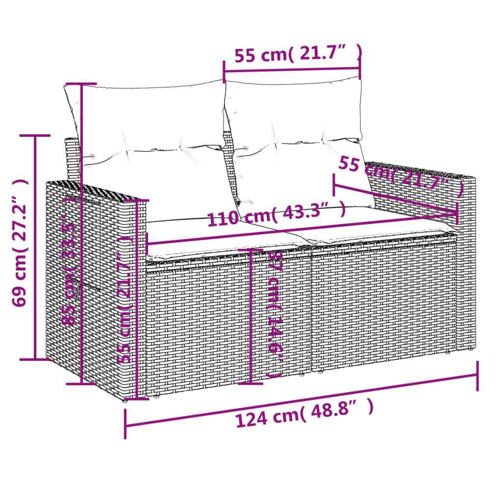 Tuinbank Met Kussens 2-Zits Poly Rattan