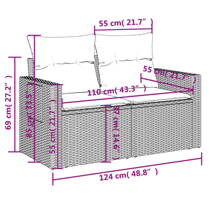 Tuinbank Met Kussens 2-Zits Poly Rattan
