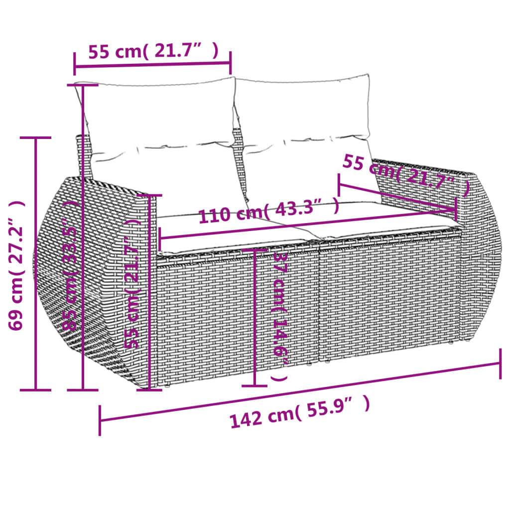 Tuinbank Met Kussens 2-Zits Poly Rattan