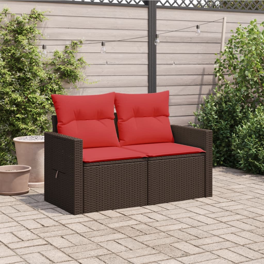 Tuinbank Met Kussens 2-Zits Poly Rattan