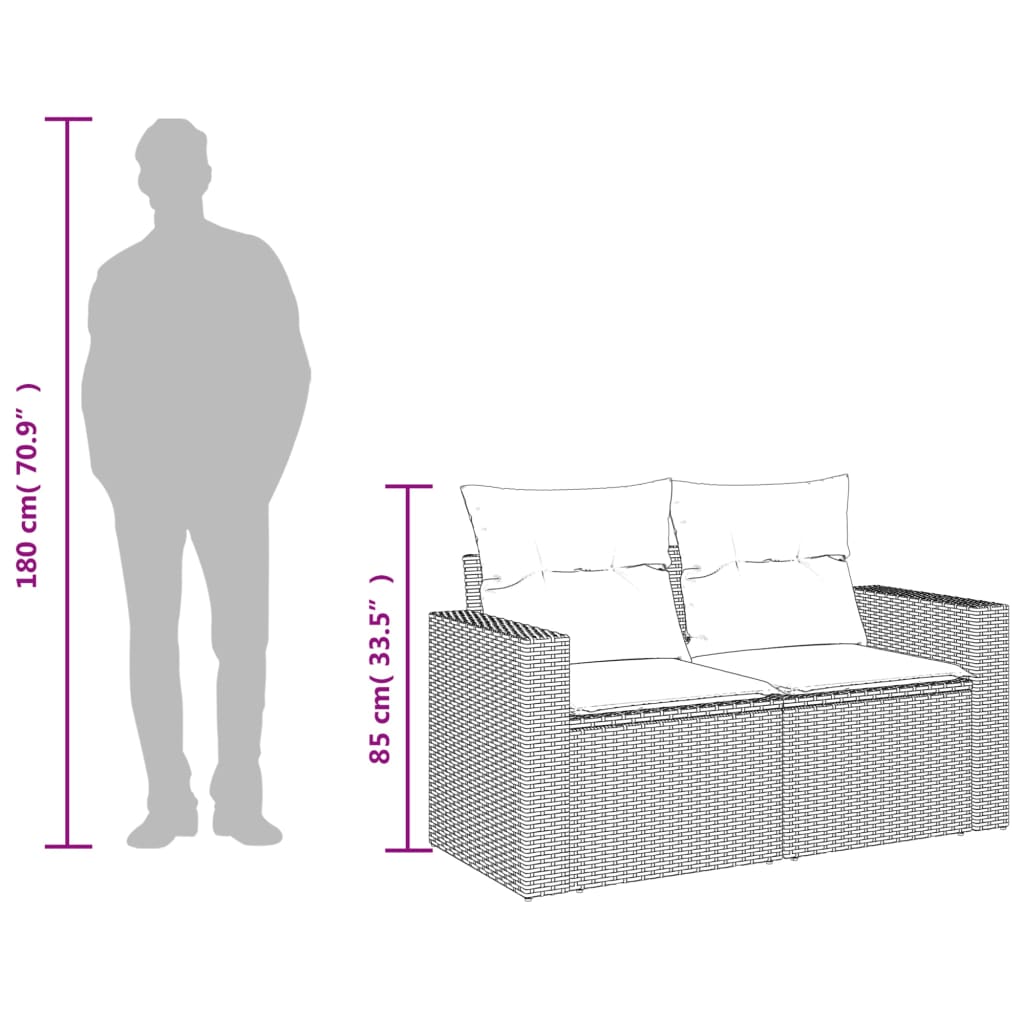 Tuinbank Met Kussens 2-Zits Poly Rattan