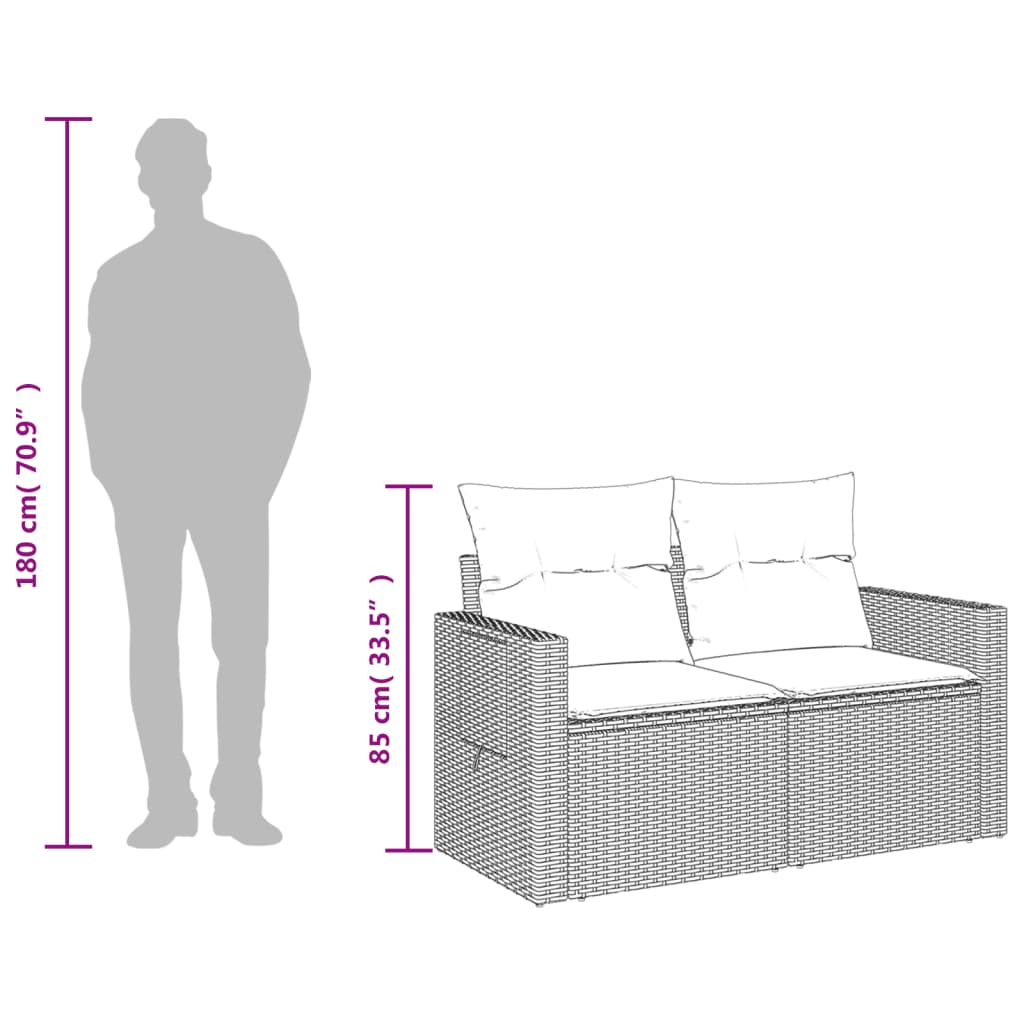 Tuinbank Met Kussens 2-Zits Poly Rattan