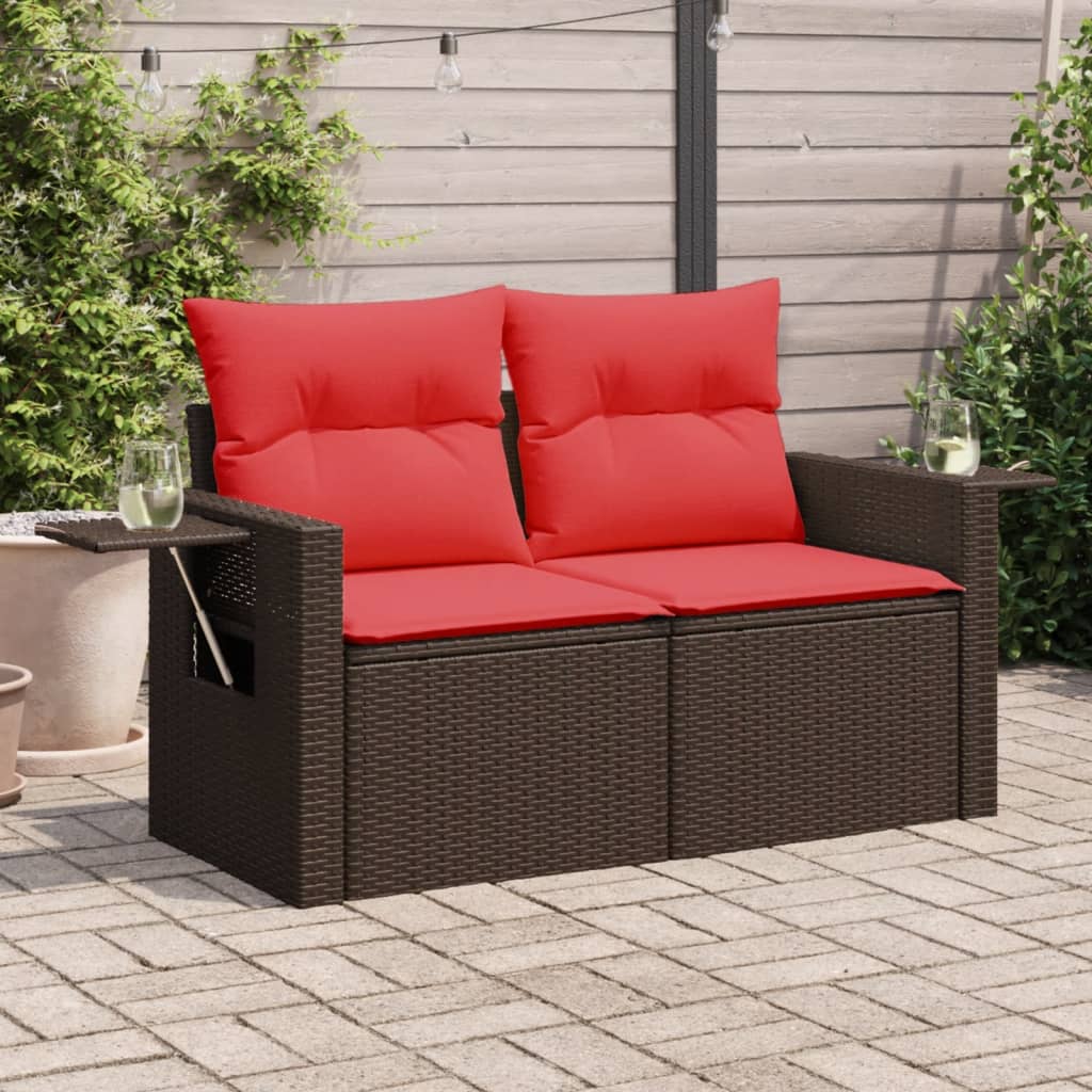 Tuinbank Met Kussens 2-Zits Poly Rattan