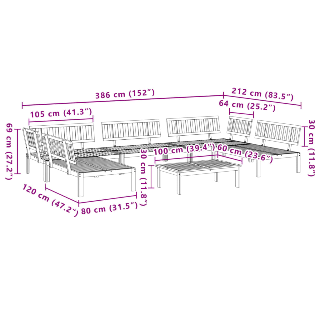 6-Delige Loungeset Pallet Massief Acaciahout