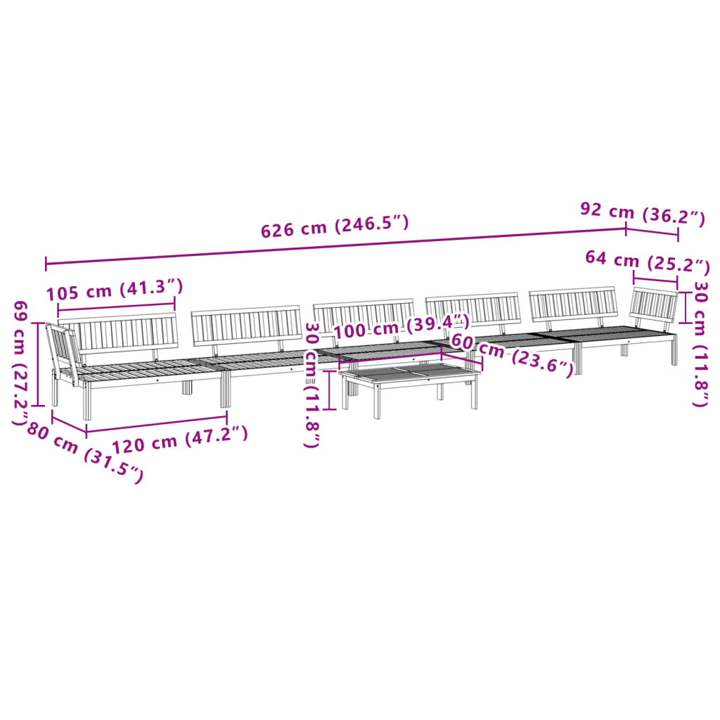 6-Delige Loungeset Pallet Massief Acaciahout