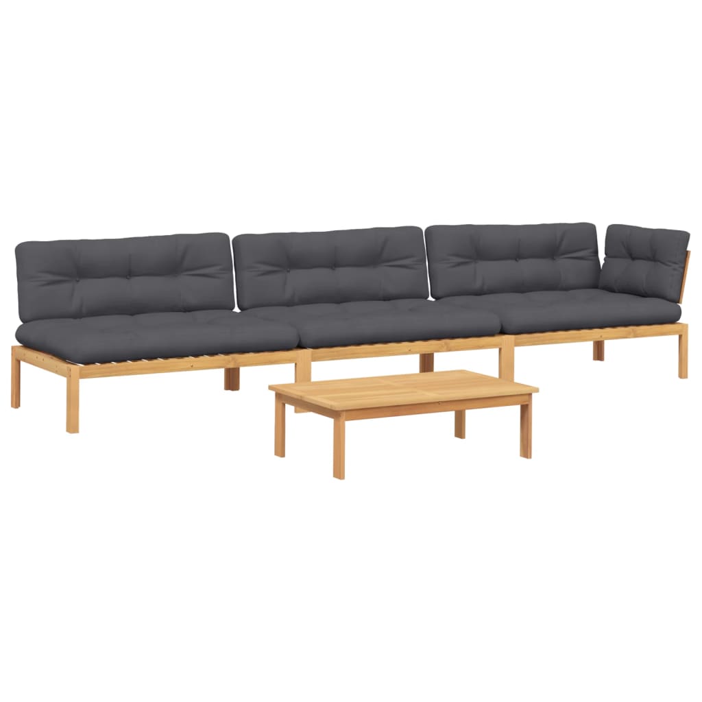 4-Delige Loungeset Pallet Met Kussens Massief Acaciahout Antraciet