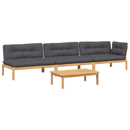 4-Delige Loungeset Pallet Met Kussens Massief Acaciahout Antraciet