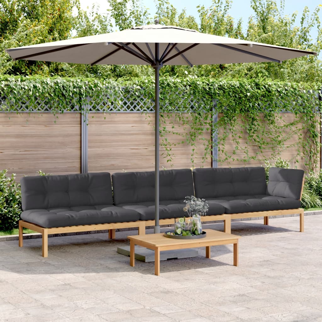 4-Delige Loungeset Pallet Met Kussens Massief Acaciahout Antraciet