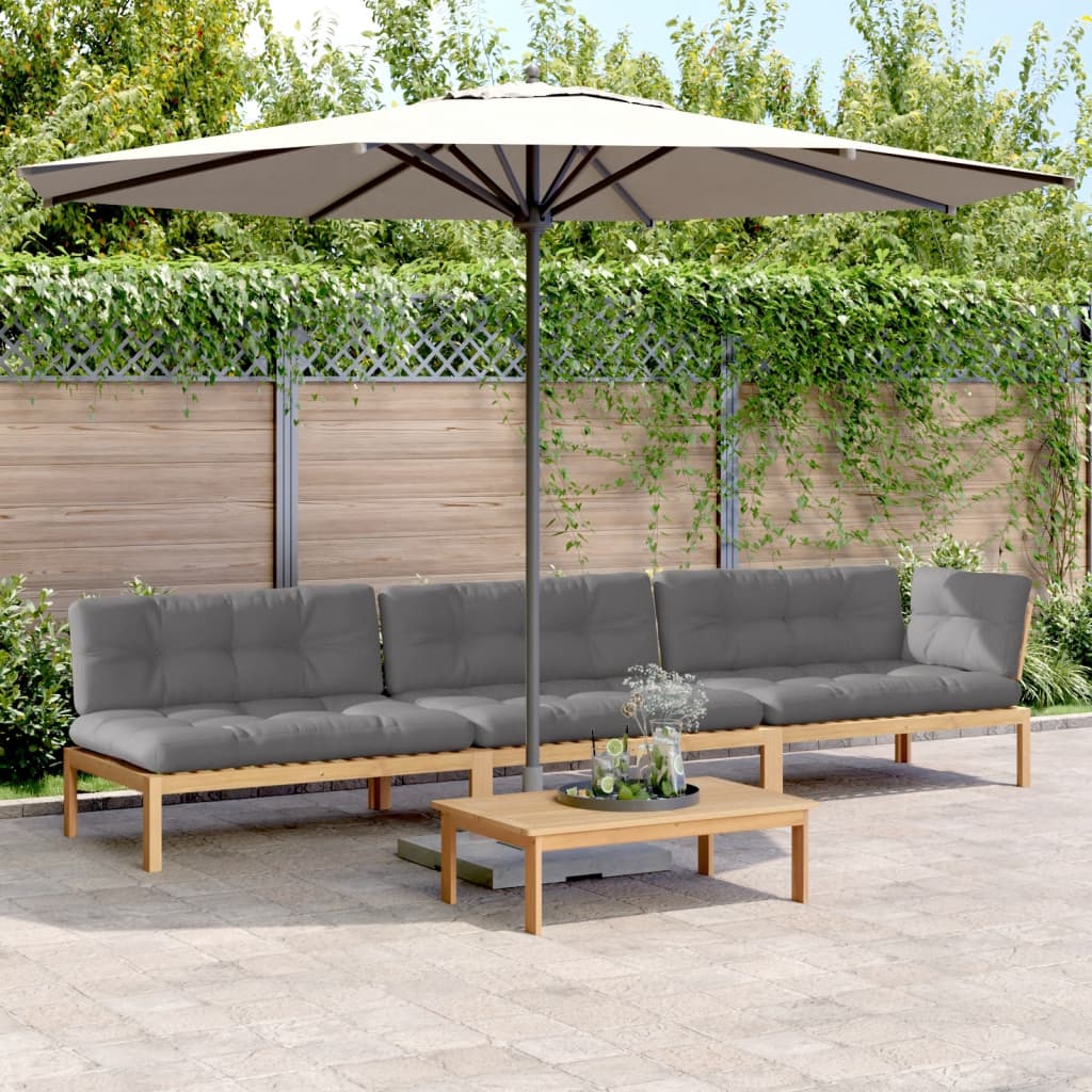 4-Delige Loungeset Pallet Met Kussens Massief Acaciahout Grijs