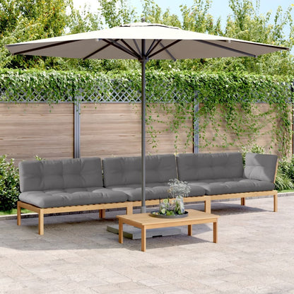 4-Delige Loungeset Pallet Met Kussens Massief Acaciahout Grijs