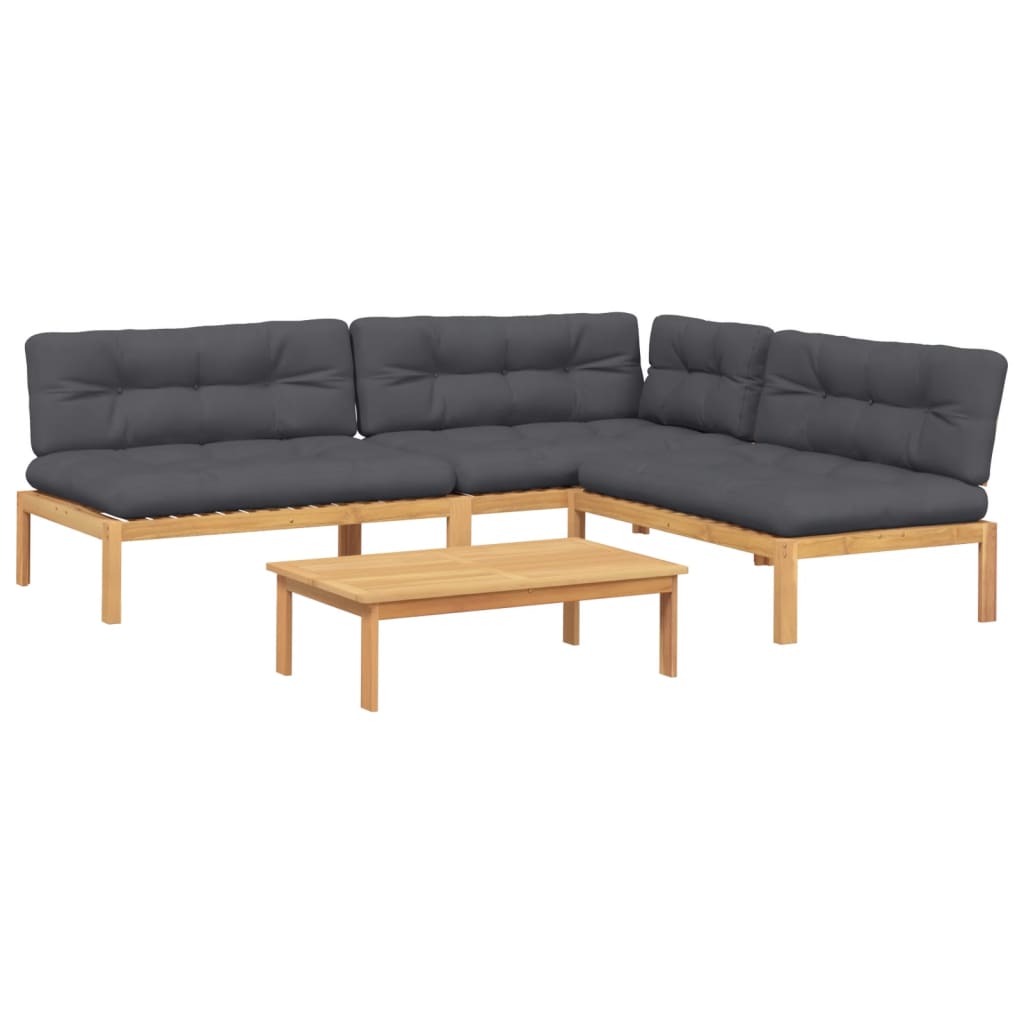 4-Delige Loungeset Pallet Met Kussens Massief Acaciahout Antraciet