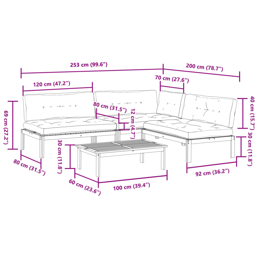4-Delige Loungeset Pallet Met Kussens Massief Acaciahout Antraciet