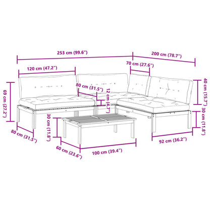 4-Delige Loungeset Pallet Met Kussens Massief Acaciahout Antraciet