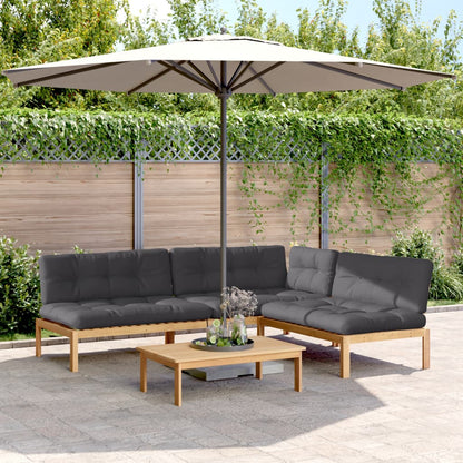 4-Delige Loungeset Pallet Met Kussens Massief Acaciahout Antraciet