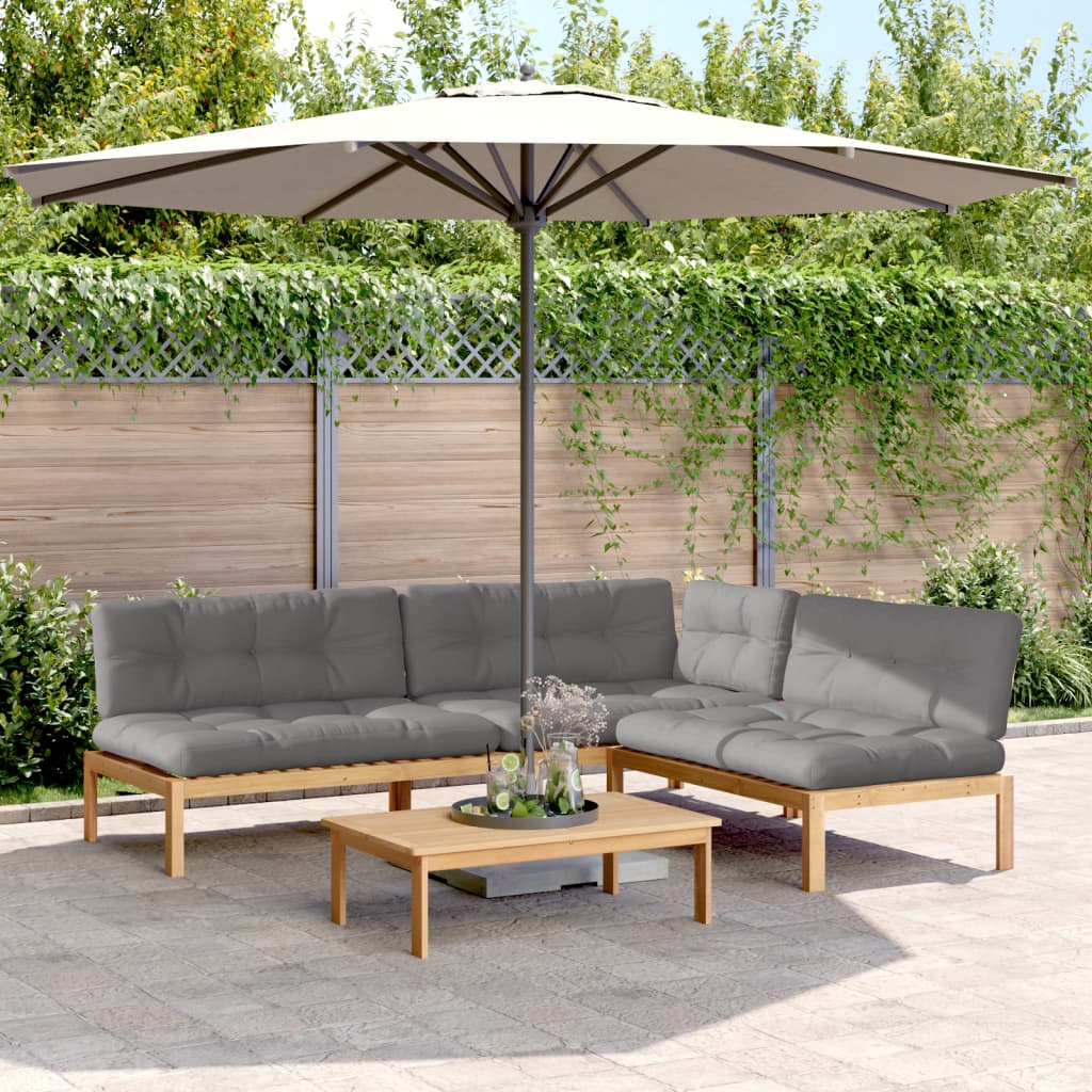 4-Delige Loungeset Pallet Met Kussens Massief Acaciahout Grijs