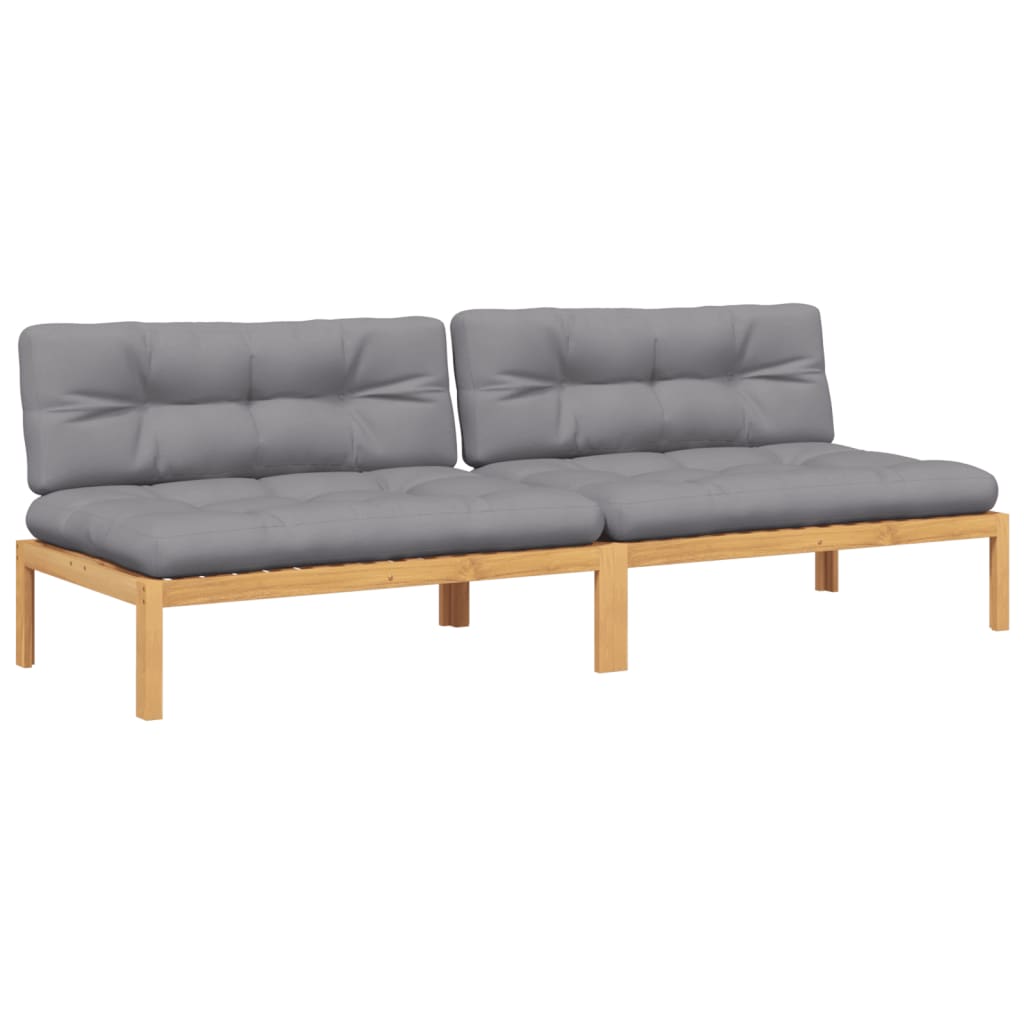 Tuinmiddenbanken 2 St Pallet Met Kussens Massief Acaciahout Grijs