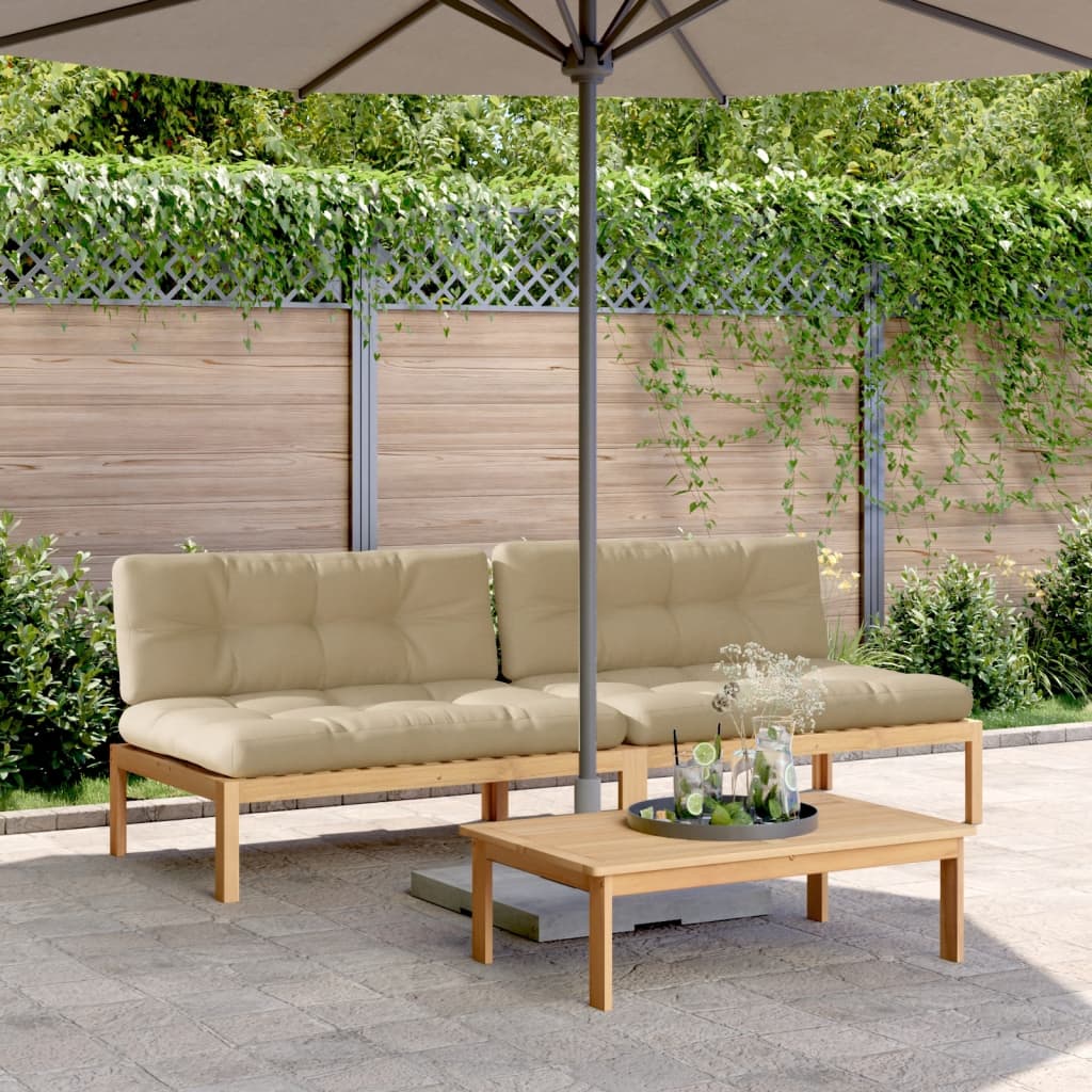 Tuinmiddenbanken 2 St Pallet Met Kussens Massief Acaciahout Beige