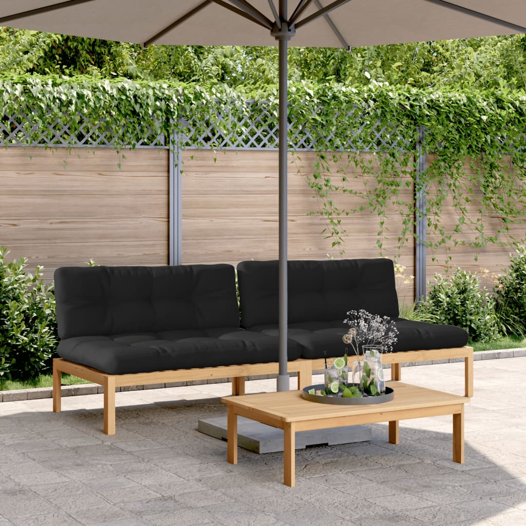 Tuinmiddenbanken 2 St Pallet Met Kussens Massief Acaciahout Zwart