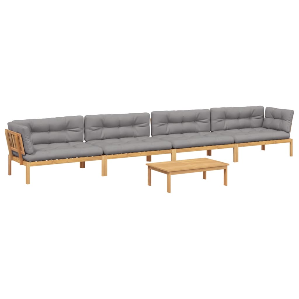 5-Delige Loungeset Pallet Met Kussens Massief Acaciahout Grijs