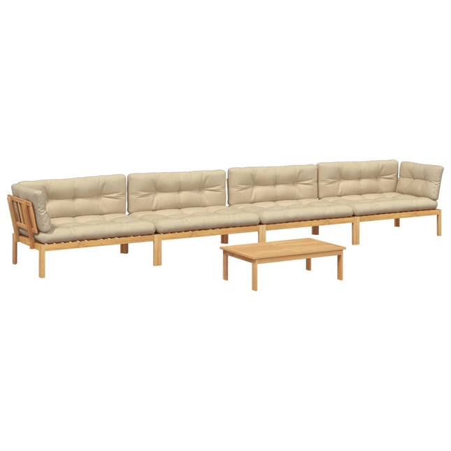 5-Delige Loungeset Pallet Met Kussens Massief Acaciahout Beige