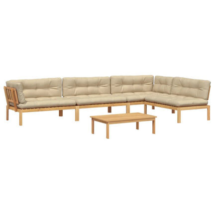5-Delige Loungeset Pallet Met Kussens Massief Acaciahout Beige
