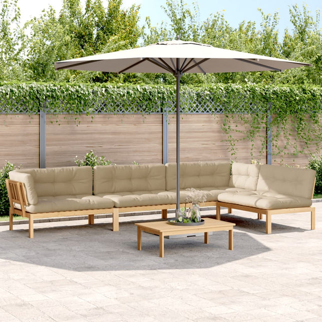 5-Delige Loungeset Pallet Met Kussens Massief Acaciahout Beige