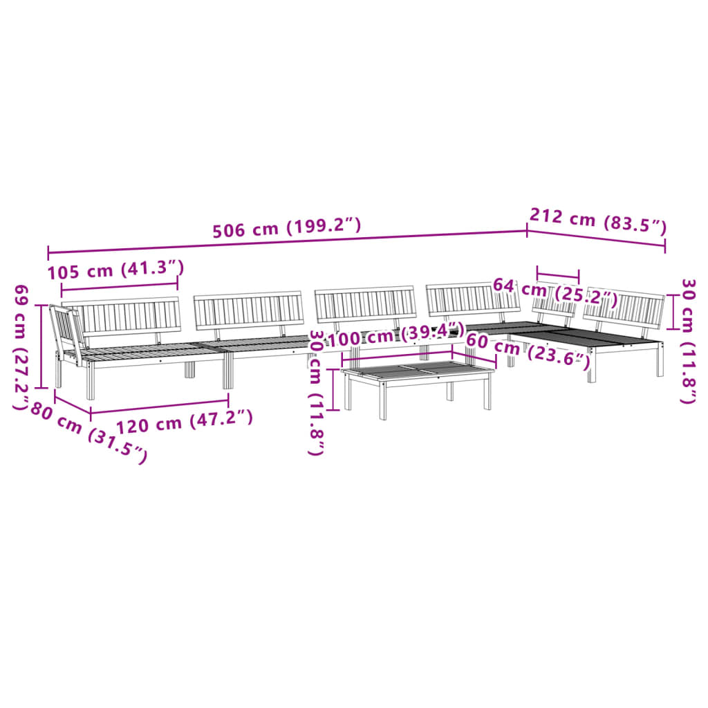 6-Delige Loungeset Pallet Massief Acaciahout