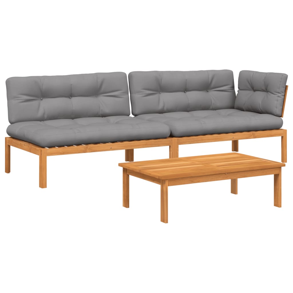3-Delige Loungeset Pallet Met Kussens Massief Acaciahout