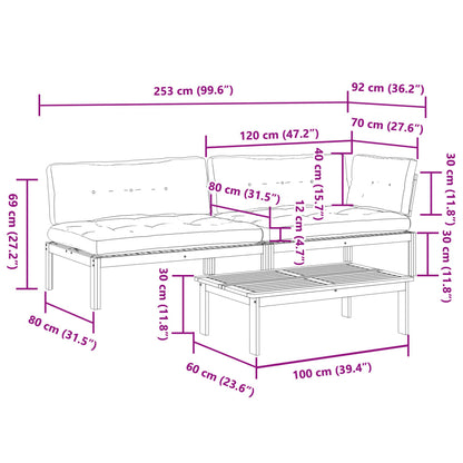 3-Delige Loungeset Pallet Met Kussens Massief Acaciahout