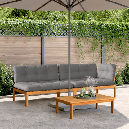 3-Delige Loungeset Pallet Met Kussens Massief Acaciahout